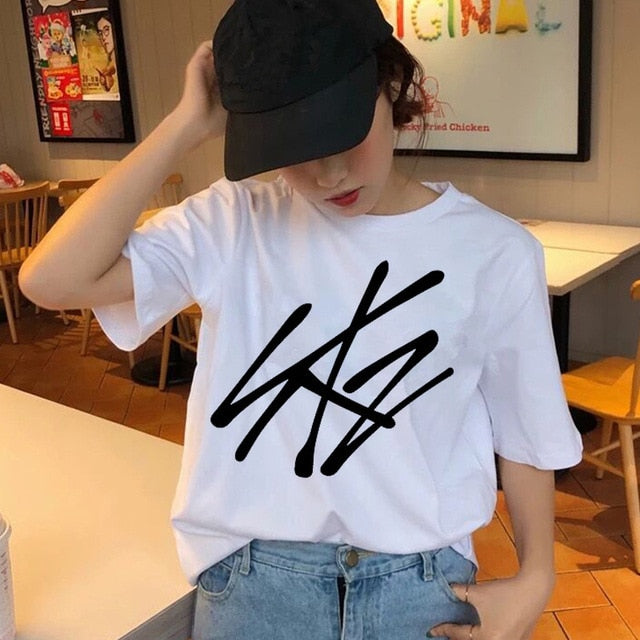Stray Kids Women's T-shirt  Short Sleeve T-shirt Women's Hip Hop  T-shirt Top Hip Hop Female