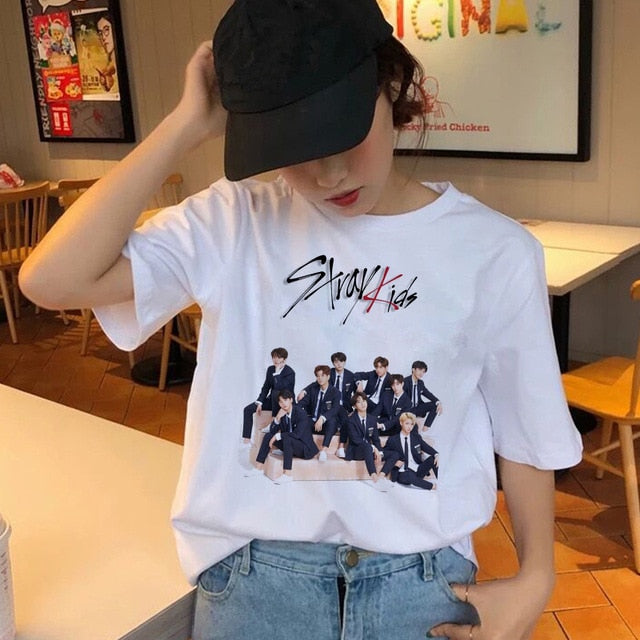 Stray Kids Women t-shirt StrayKids Short Sleeve t shirt Tops Hip Hop t-shirt top tee shirts hip hop female femme Casual