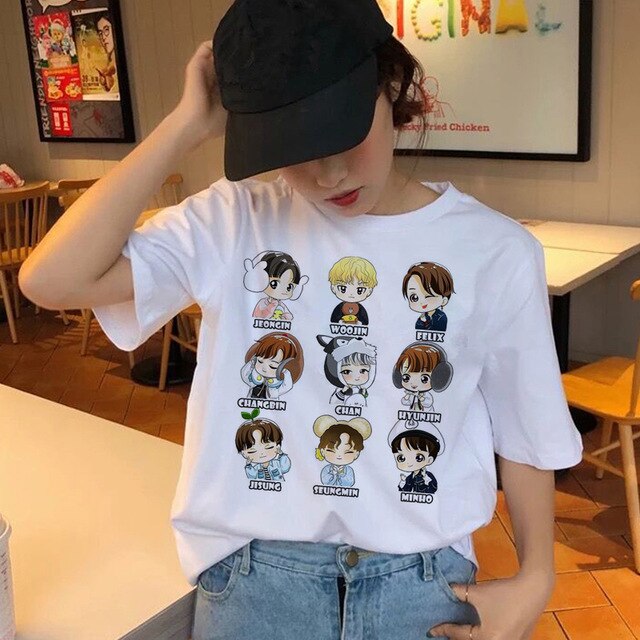 Stray Kids t shirt Hip Hop t-shirt Stray Kids Casual korean  Short Sleeve t-shirt top tee shirts Women Tops female femme