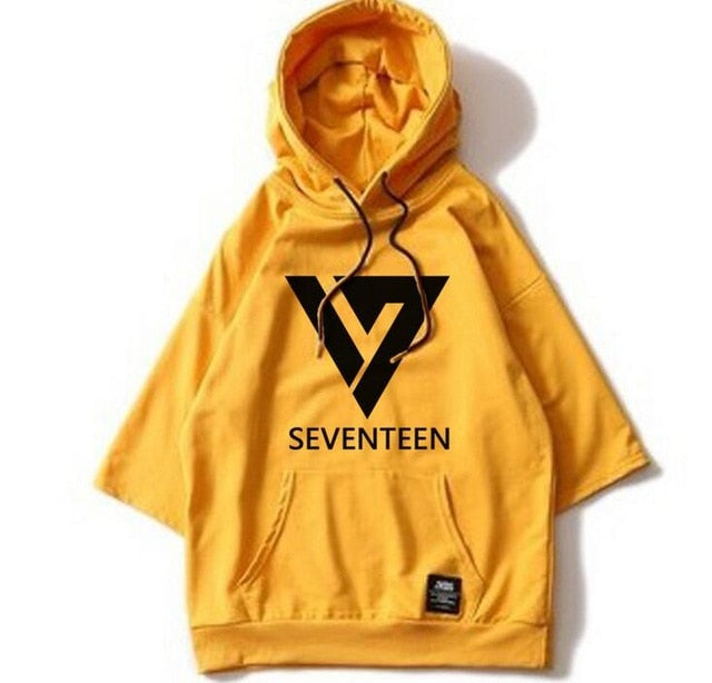 Summer style fashion seventeen  logo printing hooded short sleeve t shirt for kpop fans