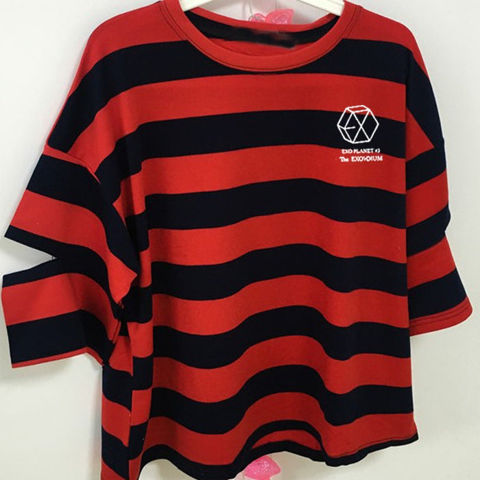Summer style girls women exo stripes half sleeve o neck t-shirt