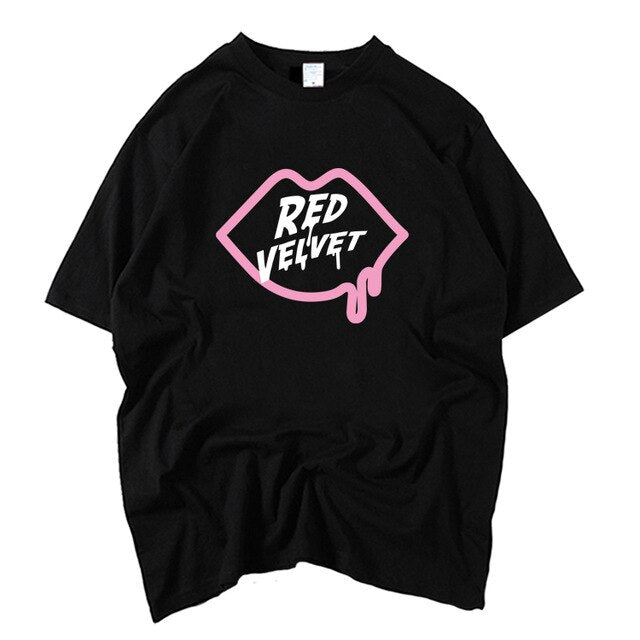 Summer style unisex Red Velvet pink lips printing fashion t shirt for summer K-Pop girls women o neck short sleeve t-shirt