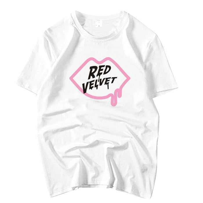 Summer style unisex Red Velvet pink lips printing fashion t shirt for summer K-Pop girls women o neck short sleeve t-shirt