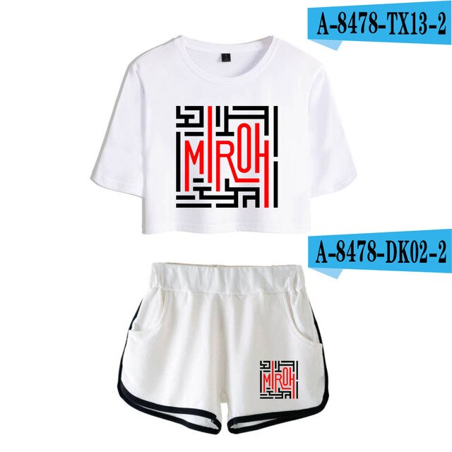 Women navel T-shirt Printed KPOP Stray Kids Two Piece Set + Short Pants Summer Dew navel t shirt Girl Leisure Sets