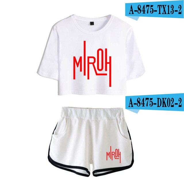Women navel T-shirt Printed KPOP Stray Kids Two Piece Set + Short Pants Summer Dew navel t shirt Girl Leisure Sets