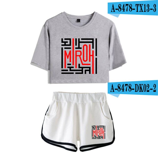 Women navel T-shirt Printed KPOP Stray Kids Two Piece Set + Short Pants Summer Dew navel t shirt Girl Leisure Sets