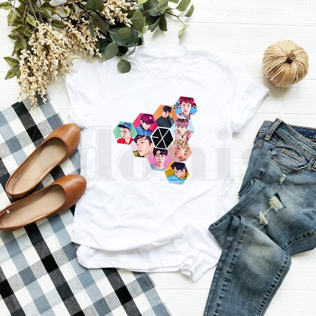 EXO Female Short Sleeve T-shirt Summer Clothes Exo New Korean Kpop Women T Shirt Woman Clothes