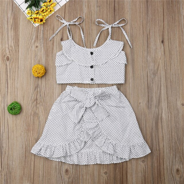 Two Piece Set Toddler Kids Baby Girls  Sleeveless Ruffles Crop Tops+Bowknot Floral Skirt Set Girl Outfit 2020 - Kpopshop