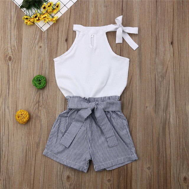 Two Piece Set Toddler Kids Baby Girls  Sleeveless Ruffles Crop Tops+Bowknot Floral Skirt Set Girl Outfit 2020 - Kpopshop