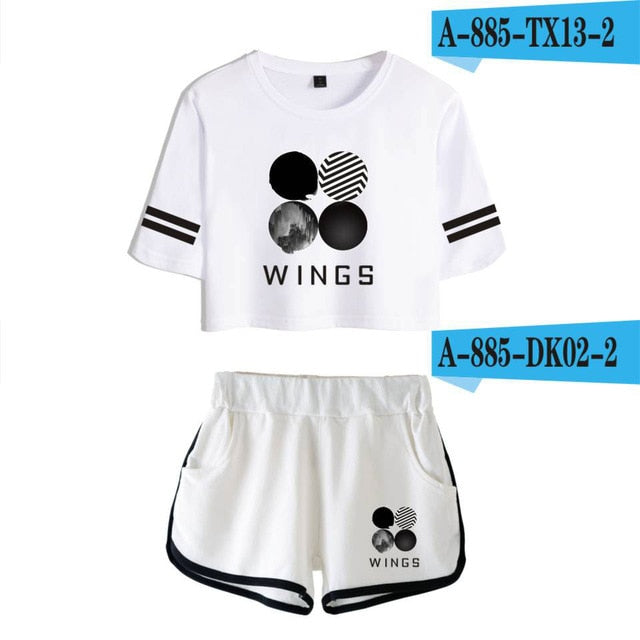 White beach suit Butter WINGS girl Tracksuit Two Piece Set Kpop Sexy short tshirt Tops+shorts Outfits Summer Women Sets Y2K Suit