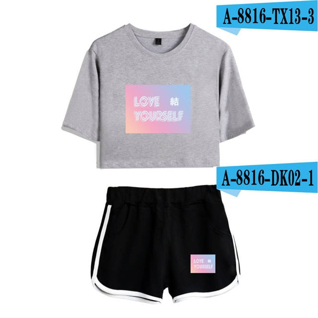 White beach suit Butter WINGS girl Tracksuit Two Piece Set Kpop Sexy short tshirt Tops+shorts Outfits Summer Women Sets Y2K Suit