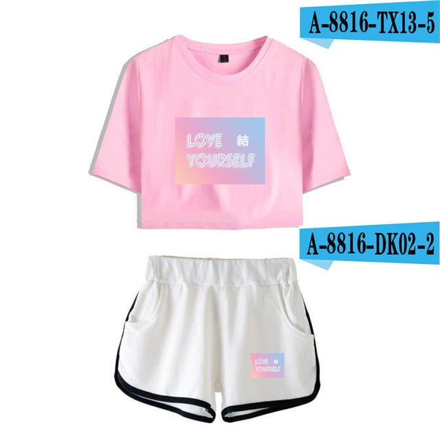 White beach suit Butter WINGS girl Tracksuit Two Piece Set Kpop Sexy short tshirt Tops+shorts Outfits Summer Women Sets Y2K Suit