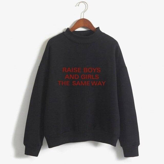 Women Funny Letter Fleece Turtleneck Pullover - Kpopshop
