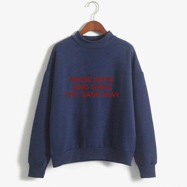 Women Funny Letter Fleece Turtleneck Pullover - Kpopshop