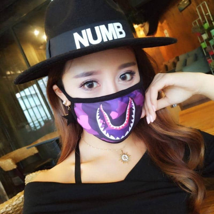 Women Men Unisex Trendy Half Face Mouth Mask Shark Colorful Camouflage Earloop Elastic Anti-Dust Kpop Muffle Protective - Kpopshop