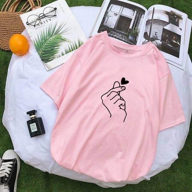 Women Funny Love Heart Gesture T-shirt Tops Tee Shirt - Kpopshop