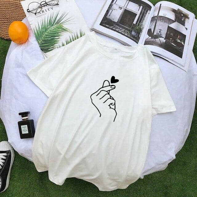 Women Funny Love Heart Gesture T-shirt Tops Tee Shirt - Kpopshop