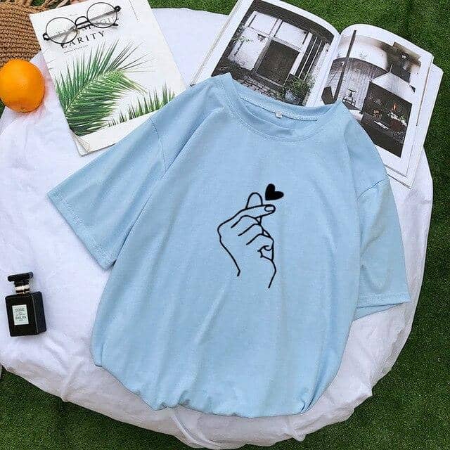 Women Funny Love Heart Gesture T-shirt Tops Tee Shirt - Kpopshop