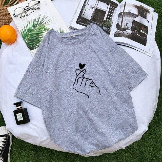 Women Funny Love Heart Gesture T-shirt Tops Tee Shirt - Kpopshop