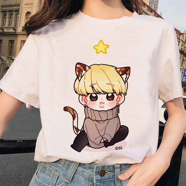 bangtan boys Print T-Shirt JIN SUGA J HOPE JIMIN V JUNGKOOK Top Tshirt Cartoon Girl Top T-Shirt korean style tshirt female