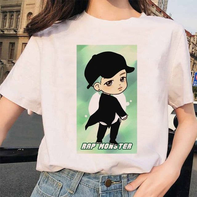bangtan boys Print T-Shirt JIN SUGA J HOPE JIMIN V JUNGKOOK Top Tshirt Cartoon Girl Top T-Shirt korean style tshirt female