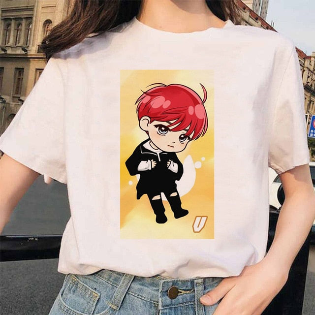 bangtan boys Print T-Shirt JIN SUGA J HOPE JIMIN V JUNGKOOK Top Tshirt Cartoon Girl Top T-Shirt korean style tshirt female