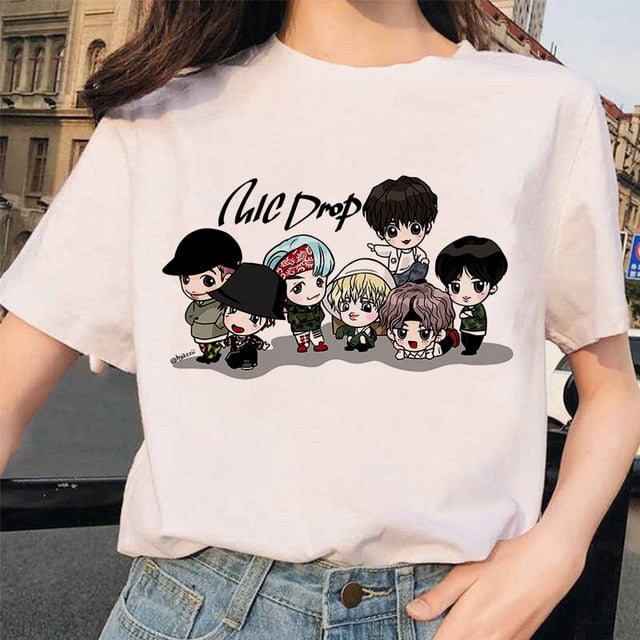 bangtan boys Print T-Shirt JIN SUGA J HOPE JIMIN V JUNGKOOK Top Tshirt Cartoon Girl Top T-Shirt korean style tshirt female