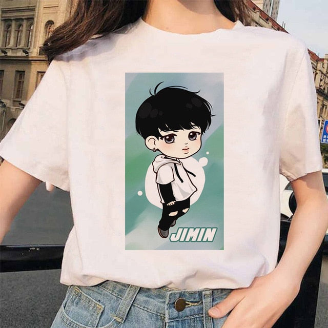 bangtan boys Print T-Shirt JIN SUGA J HOPE JIMIN V JUNGKOOK Top Tshirt Cartoon Girl Top T-Shirt korean style tshirt female