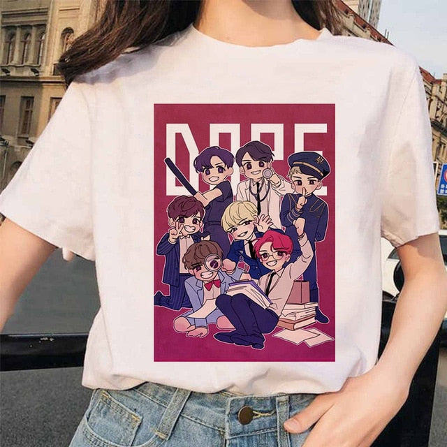 bangtan boys Print T-Shirt JIN SUGA J HOPE JIMIN V JUNGKOOK Top Tshirt Cartoon Girl Top T-Shirt korean style tshirt female