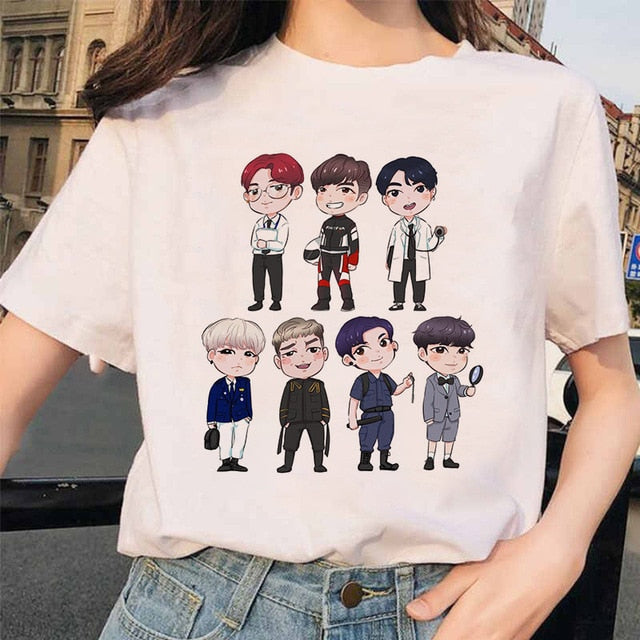 bangtan boys Print T-Shirt JIN SUGA J HOPE JIMIN V JUNGKOOK Top Tshirt Cartoon Girl Top T-Shirt korean style tshirt female