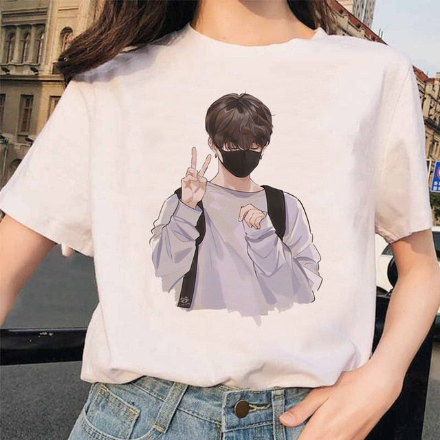 bangtan boys Print T-Shirt JIN SUGA J HOPE JIMIN V JUNGKOOK Top Tshirt Cartoon Girl Top T-Shirt korean style tshirt female