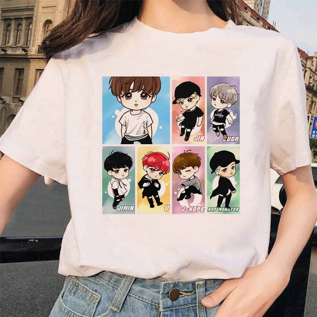 bangtan boys Print T-Shirt JIN SUGA J HOPE JIMIN V JUNGKOOK Top Tshirt Cartoon Girl Top T-Shirt korean style tshirt female