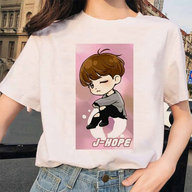 bangtan boys Print T-Shirt JIN SUGA J HOPE JIMIN V JUNGKOOK Top Tshirt Cartoon Girl Top T-Shirt korean style tshirt female