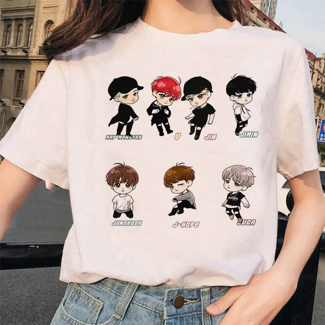 bangtan boys Print T-Shirt JIN SUGA J HOPE JIMIN V JUNGKOOK Top Tshirt Cartoon Girl Top T-Shirt korean style tshirt female