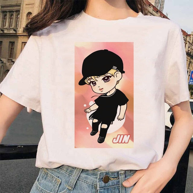 bangtan boys Print T-Shirt JIN SUGA J HOPE JIMIN V JUNGKOOK Top Tshirt Cartoon Girl Top T-Shirt korean style tshirt female