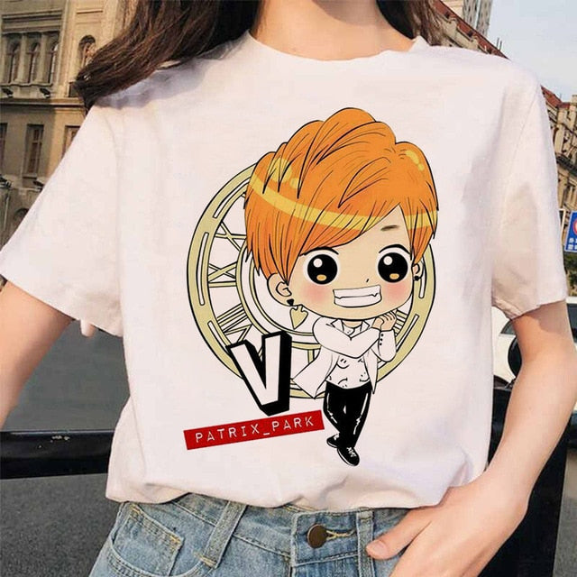 bangtan boys Print T-Shirt JIN SUGA J HOPE JIMIN V JUNGKOOK Top Tshirt Cartoon Girl Top T-Shirt korean style tshirt female