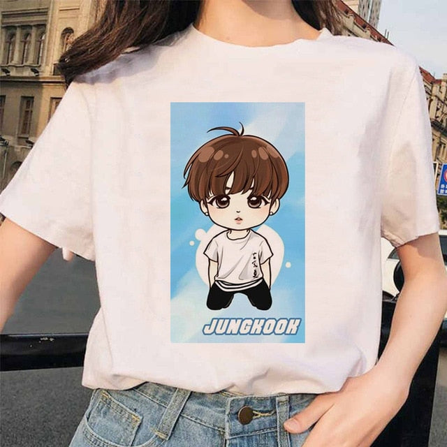 bangtan boys Print T-Shirt JIN SUGA J HOPE JIMIN V JUNGKOOK Top Tshirt Cartoon Girl Top T-Shirt korean style tshirt female