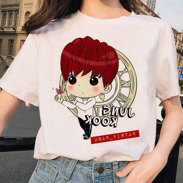 bangtan boys Print T-Shirt JIN SUGA J HOPE JIMIN V JUNGKOOK Top Tshirt Cartoon Girl Top T-Shirt korean style tshirt female