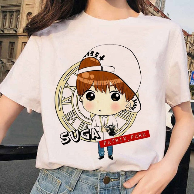 bangtan boys Print T-Shirt JIN SUGA J HOPE JIMIN V JUNGKOOK Top Tshirt Cartoon Girl Top T-Shirt korean style tshirt female