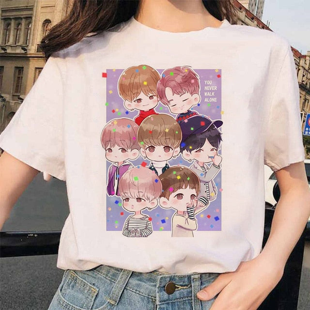 bangtan boys Print T-Shirt JIN SUGA J HOPE JIMIN V JUNGKOOK Top Tshirt Cartoon Girl Top T-Shirt korean style tshirt female