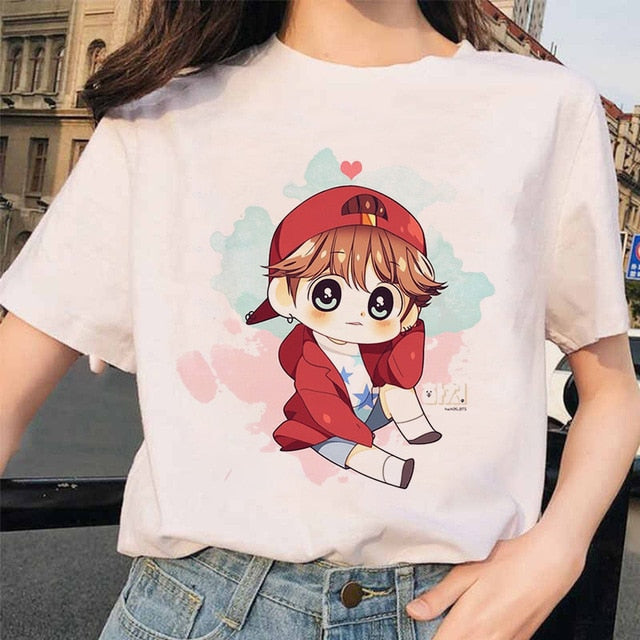 bangtan boys Print T-Shirt JIN SUGA J HOPE JIMIN V JUNGKOOK Top Tshirt Cartoon Girl Top T-Shirt korean style tshirt female