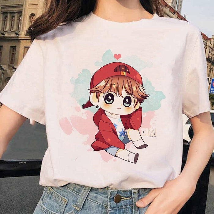 bangtan boys Print T-Shirt JIN SUGA J HOPE JIMIN V JUNGKOOK Top Tshirt Cartoon Girl Top T-Shirt korean style tshirt female