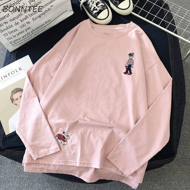 Kpopshop Originals - T-shirts Rainbow Striped Soft Loose Embroidery T-shirt  (5) - Kpopshop