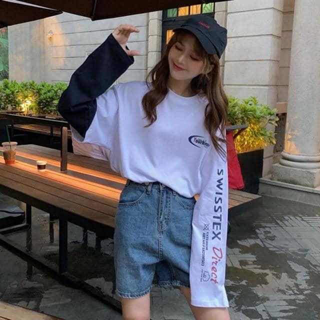 Kpopshop Originals - T-shirt Women Hip-hop Tees Korean Style letter T-shirts Girls black white tops - Kpopshop