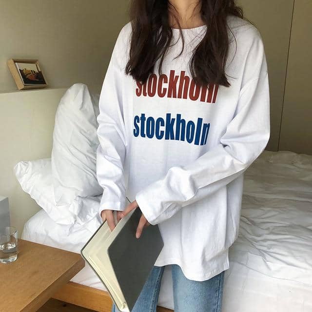 Kpopshop Originals - T-shirt Women Hip-hop Tees Korean Style letter T-shirts Girls black white tops - Kpopshop