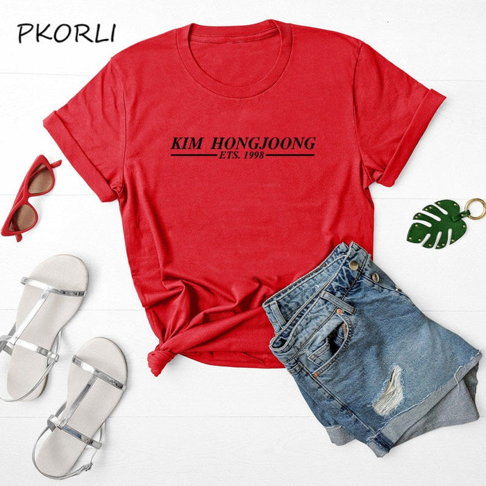 korean fashion kpop Ateez bias KIM HONGJOONG printed tshirt for women yong girl t-shirt fans gift clothes S-3XL