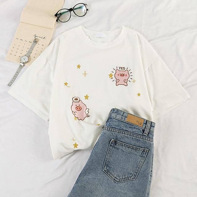Kpopshop Originals - korean Stripped New for Women tees Tops embroidery 90's girls  Streetwear - Kpopshop
