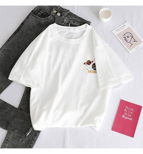 Kpopshop Originals - korean Stripped New for Women tees Tops embroidery 90's girls  Streetwear - Kpopshop