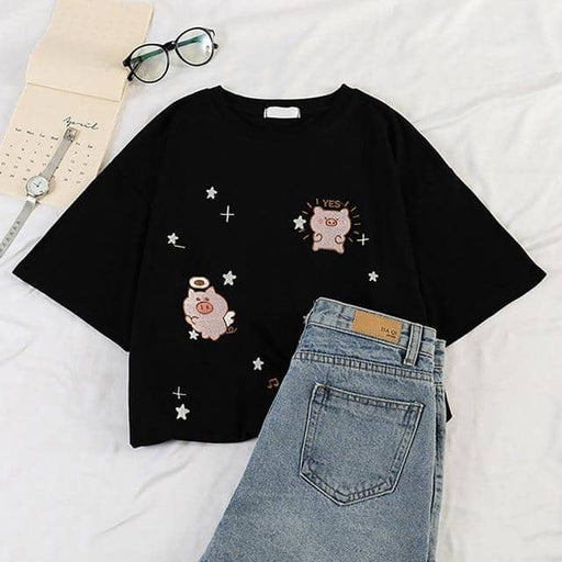 Kpopshop Originals - korean Stripped New for Women tees Tops embroidery 90's girls  Streetwear - Kpopshop