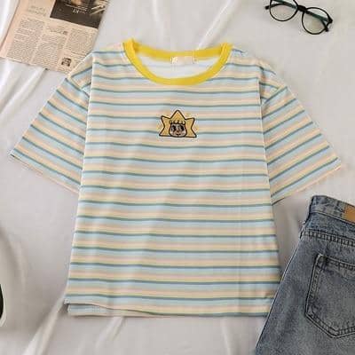 Kpopshop Originals - korean Stripped New for Women tees Tops embroidery 90's girls  Streetwear - Kpopshop